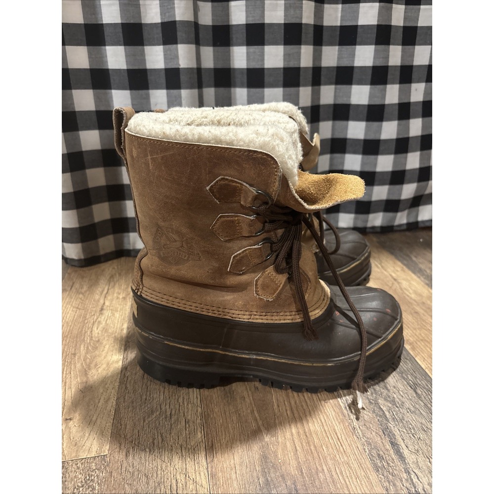 Eddie Bauer Boots Mens 7 Leather Work Tan Brown Fuzz Lined Duck Boots - Picture 2 of 12